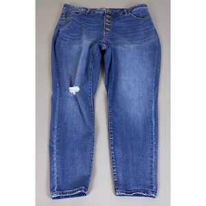Ava & Viv Jeans Womens Plus Size 20W Blue High Rise Button Fly Distressed Skinny